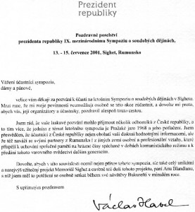 mesaj Vaclav Havel, Sighet, 2001